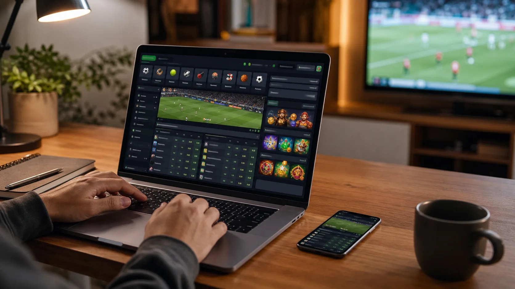 Plataforma mundial em notebook e celular com apostas esportivas e cassino online